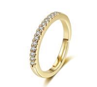 Lirzxin Anillo de compromiso de oro amarillo de 9 quilates para mujer, anillo de boda para mujer, diseño ajustable de media fila con moissanita redonda, oro, M 1/2, Oro amarillo de 9 quilates