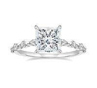 Lirzxin Anillo de compromiso de oro blanco 750 de 18 K, elegante media eternidad con 4 garras, cuadrado moissanita, 2 quilates, anillos de boda, anillos de pareja, oro blanco, 51 (16.2), Oro blanco de