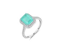 Lirzxin Anillo de compromiso de oro blanco 750 de 18 quilates, alianzas para mujer, de lujo, media eternidad, halo con laboratorio rectangular, creado con turmalina de 3 quilates y moissanita, anillos