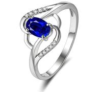 Lirzxin Anillo de compromiso de oro blanco de 9 quilates para mujer, anillos de aniversario de boda para mujer, flor hueca de 0,5 quilates, zafiro y moissanita creada en laboratorio, oro blanco, L 1/2