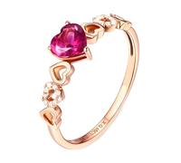 Lirzxin Anillo de compromiso de oro rosa de 14 quilates para mujer, anillos de boda para mujer, diseño hueco, corazón de 0,5 quilates, rubí rojo creado en laboratorio y moissanita, anillo de oro rosa
