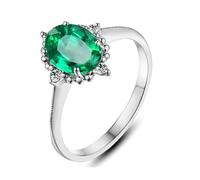 Lirzxin Anillo de compromiso de plata de ley 925 para mujer, anillos de promesa para mujer, diseño de rombos, 0,80 ct/1,25 quilates, anillo ovalado de esmeralda y moissanita, color verde, L 1/2, Plata