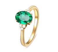 Lirzxin Anillo de compromiso de plata de ley 925 para mujer, ovalado, simple, 0,80 ct/1,25 quilates, esmeralda y moissanita, oro, X 1/2, Plata de ley, Esmeralda sintética