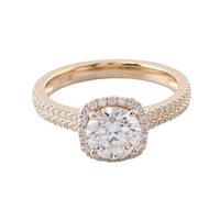 Lirzxin Anillo de compromiso para ella, anillo de boda de oro de 18 quilates para mujer, halo de media eternidad, moissanita redonda de 4 puntas, oro amarillo, M 1/2, Oro amarillo de 18 quilates