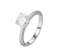 Lirzxin Anillo de compromiso para mujer, anillo de compromiso de oro blanco de 18 quilates para mujer, clásico de media fila de eternidad con moissanita redonda de 1 quilate, anillos de oro blanco, M