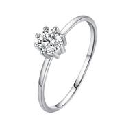 Lirzxin Anillo de compromiso para mujer, anillo de oro blanco de 18 quilates clásico moissanita redondo con 8 puntas solitarias de 0,25 ct anillo de compromiso de oro blanco para novia, novia, 6,75