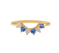 Lirzxin Anillo de compromiso para mujer, anillos de boda de oro amarillo de 18 quilates para mujer, elegantes anillos redondos azules de zafiro y ópalo creados en laboratorio, oro amarillo, R 1/2, Oro