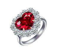 Lirzxin Anillo de compromiso para mujer, anillos de boda de oro blanco de 14 quilates de lujo con corazón de 7,55 ct rubí sintético y moissanita para mujer vintage de oro blanco para promesa, 21, Oro
