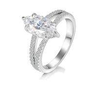Lirzxin Anillo de compromiso para mujer, anillos de boda de oro blanco de 14 quilates, elegante doble fila con moissanita marquesa de 2 ct, anillo de mujer vintage de oro blanco para promesa, 16, Oro