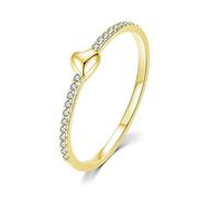 Lirzxin Anillo de compromiso para mujer, de oro amarillo de 18 quilates, moissanita redonda con media eternidad, corazón, simple anillo de boda de oro amarillo para mamá, novia, novia, 17, Oro