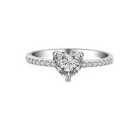 Lirzxin Anillo de compromiso para mujer, oro blanco de 18 quilates, anillo de boda para mujer, media eternidad, corazón de 3 puntas, moissanita, anillos de oro blanco de 0,75 quilates, 7, Oro blanco