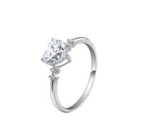 Lirzxin Anillo de compromiso para mujer, oro blanco de 18 quilates, anillo de compromiso clásico simple con corazón y moissanita redonda, oro blanco, M 1/2, Oro blanco de 9 quilates, Moissanita