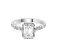 Lirzxin Anillo de compromiso para mujer, oro blanco de 18 quilates, elegante fila de eternidad con moissanita rectangular de 4 garras, anillo de oro blanco de 1 quilate y 3 quilates