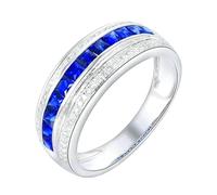 Lirzxin Anillo de compromiso para mujer, plata de ley 925, anillos de aniversario de boda para mujer, fila ancha y brillante con zafiro azul de 0,69 quilates y moissanita, anillo de plata, X 1/2