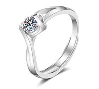 Lirzxin Anillo de mujer de oro blanco 750 de 18 quilates, anillo de boda para mujer, ajustable, diseño de corazón hueco, solitario con redondo de 0,5 quilates/1 quilate, moissanita, anillos de