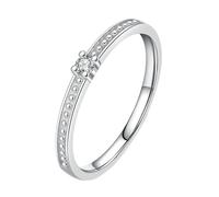 Lirzxin Anillo de mujer vintage, anillos de oro blanco de 18 quilates delicado solitario apilables redondo diamante sintético anillos compromiso boda oro blanco para madre, novia, novia, 15, Oro