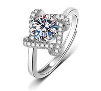 Lirzxin Anillo de oro blanco 375 de 9 quilates para mujer, anillos de boda para mujer, diseño de nudo ajustable, 4 dientes, redondo, diamante creado, anillo de compromiso de oro blanco, 65 (20.7), Oro