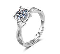 Lirzxin Anillo de oro blanco 585 de 14 quilates, anillos de boda para mujer, ajustable, clásico, redondo, diamante creado con 4 dientes, anillos de compromiso, oro blanco, 18, Oro blanco 585 de 14