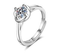 Lirzxin Anillo de oro blanco 585 de 14 quilates para mujer, anillos de compromiso ajustables, clásicos, solitarios, redondos, diamantes creados, oro blanco, 62 (19.7), Oro blanco 585 de 14 quilates