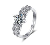 Lirzxin Anillo de oro blanco de 18 quilates 750 para mujer, anillos de boda para mujer, ajustables, alas de ángel abiertas con 4 dientes, redondas, diamantes creados y moissanita, anillos de pareja de