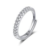 Lirzxin - Anillo de oro de 14 quilates para mujer, anillos de compromiso ajustables de una sola fila con anillos de boda redondos de diamantes dorados, N 1/2, Oro blanco, Diamante