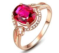 Lirzxin Anillo de oro rosa de 14 quilates para mujer, anillos de boda para mujer, diseño de corazón trenzado, 1,4 quilates, 3 quilates, rojo ovalado de rubí y moissanita, anillo de oro rosa, 11.5, Oro