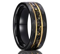 Lirzxin Anillo de tungsteno para hombre, anillo de compromiso, anillos de boda, alianzas de pareja, para hombre, 8 mm de ancho, martillado con imitación de meteorito y lámina dorada, anillos de