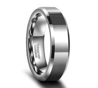 Lirzxin Anillo mujer hombre tungsteno anillo aniversario anillos mujer hombre pareja brillante 6 mm/8 mm ancho con borde biselado, Tungsteno, Sin gemas.