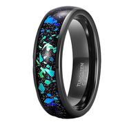 Lirzxin Anillo mujer hombre tungsteno anillo boda anillos mujer hombre par ancho 4 mm/8 mm con incrustaciones ópalo azul verde, Tungsteno, Sin gemas.