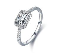 Lirzxin Anillo nupcial mujer, anillos de oro blanco de 18 quilates elegante halo, media eternidad moissanita rectangular de 0,8 ct anillos de compromiso boda de oro blanco para mamá, novia, novia, 16