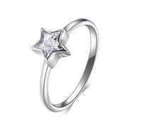 Lirzxin Anillo nupcial mujer, anillos mujer oro blanco 18 K brillante simple mossanita solitario anillos compromiso boda oro blanco para madre, novia, novia, 17, Oro blanco de 18 quilates, Moissanita