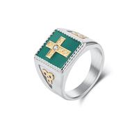 Lirzxin - Anillo para hombre de acero inoxidable, anillo de boda de compromiso, promesa de anillas, diseño de nudo celta vikingo y cruz de 16 mm de ancho, con circonio, Acero inoxidable, Circonita