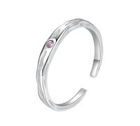 Lirzxin Anillos aniversario mujer, anillo oro blanco mujer 18 K abierto ajustable con solitario redondo zafiro rosa anillo compromiso boda oro blanco para madre, novia, novia, 20, Oro blanco de 14
