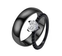 Lirzxin - Anillos de acero inoxidable para mujer, para hombre, anillo de boda, circonio, redondo, corazón pulido, 6 mm, anillos de compromiso, color negro, Taille Femme 54 & Taille Homme 57, Acero