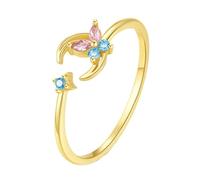 Lirzxin Anillos de amistad de oro 750 de 18 quilates, anillo de boda para mujer, ajustable, abierto, luna, estrella, mariposa con laboratorio, zafiro y topacio, anillos de boda, anillos de compromiso