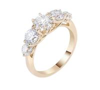 Lirzxin Anillos de aniversario de boda para mujer, anillos de compromiso de oro de 18 quilates para mujer, diseño elegante de fila con moissanita redonda, anillo de oro amarillo de 1 quilate, M 1/2