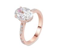 Lirzxin Anillos de boda, anillo de compromiso para mujer de oro rosa de 14 quilates con 4 garras moissanita ovalada de 1ct-3 ct media eternidad anillos mujer simples oro rosa para promesa, 16, Oro