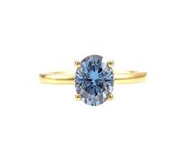 Lirzxin Anillos de boda de oro 750 de 18 quilates, alianzas de compromiso, anillos de amistad, anillo solitario sencillo con 4 dientes, azul, ovalado, moissanita, 2 ct, anillos de pareja para mujer