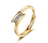 Lirzxin Anillos de boda de oro 750 de 18 quilates, anillo de compromiso para mujer, ajustable, fino, 3 redondos, diamantes creados, anillos de boda, oro amarillo, 20, Oro amarillo de 18 quilates (750