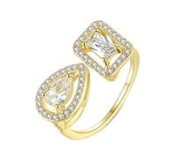 Lirzxin Anillos de boda de oro 750 de 18 quilates, anillos para mujer para compromiso, ajustable, diseño hueco abierto con forma rectangular y gotas de agua, moissanita, anillos de boda de oro