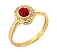Lirzxin Anillos de boda de oro amarillo de 9 quilates para mujer, anillo de compromiso para mujer, flor ovalada simple con rubí rojo creado en laboratorio de 0,42 quilates y anillo de moissanita, oro