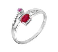 Lirzxin Anillos de boda de oro blanco de 18 quilates para mujer, anillo de compromiso simple ovalado de 0,42 quilates, rubí y moissanita, oro blanco, I 1/2, Oro blanco de 18 quilates, Rubí sintético