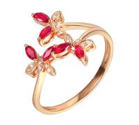 Lirzxin Anillos de boda de oro rosa de 14 quilates para mujer, anillo de compromiso para mujer, mariposas con rubí rojo creado en laboratorio de 0,32 quilates y anillo de moissanita, oro rosa, L 1/2