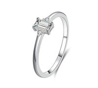 Lirzxin Anillos de boda para mujer, anillo de boda de oro blanco de 18 K simple con 4 puntas rectangulares de moissanita de 0,4 ct anillos de compromiso de oro blanco para mamá, novia, novia, 16, Oro