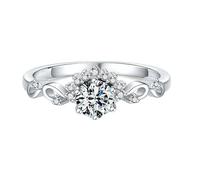 Lirzxin Anillos de boda para mujer, anillo de compromiso de mujer de oro blanco de 18 K elegante diseño de vid de flores con moissanita redonda de 0,5 ct alianzas de boda de oro blanco para mamá