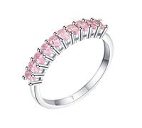 Lirzxin Anillos de boda para mujer, anillo de compromiso de oro blanco de 18 K elegante zafiro rosa sintético ovalado alianzas de boda de oro blanco para mamá, novia, novia, 16, Oro blanco de 9
