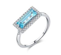Lirzxin Anillos de boda para mujer, anillo de oro blanco compromiso 18 K elegante halo topacio rectangular y moissanita redondo alianzas de boda de oro blanco para mamá, novia, novia, 16, Oro blanco
