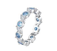 Lirzxin Anillos de boda para mujer, anillo de oro blanco compromiso 18 K Eternidad a fila diseño topacio redondo y moissanita marquesa anillo de boda de oro blanco para novia, novia, 10, Oro blanco de
