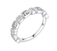 Lirzxin Anillos de boda para mujer, anillo de oro blanco compromiso 18 K media eternidad moissanita redonda rectangular anillos boda oro blanco para mamá, novia, novia, 16, Oro blanco de 9 quilates