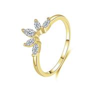 Lirzxin Anillos de boda para mujer, anillo de oro de compromiso de 18 K con diseño de corona con moissanita marquesa alianzas de oro amarillo para mamá, novia, novia, 21, Oro amarillo de 14 quilates